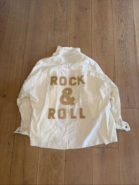 thin shacket with Tan "Rock & Roll" Graphic from boutique in Nashville